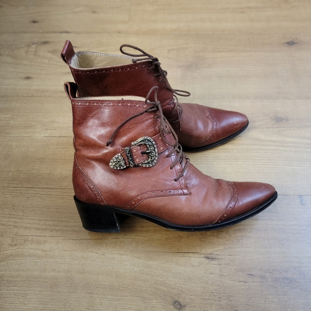 Modern Vice Leather Lace Up Buckle Ankle Booties